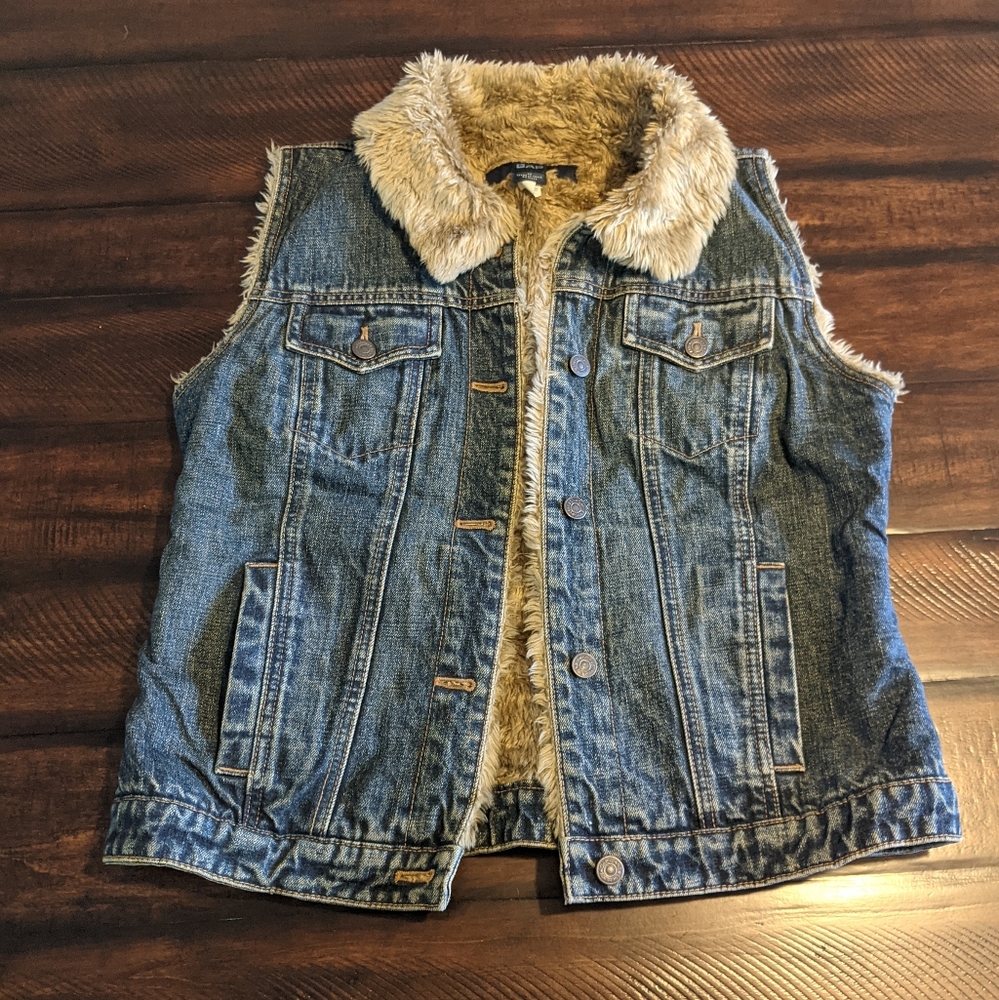 Vintage 90s gap fur jean jacket vest size med